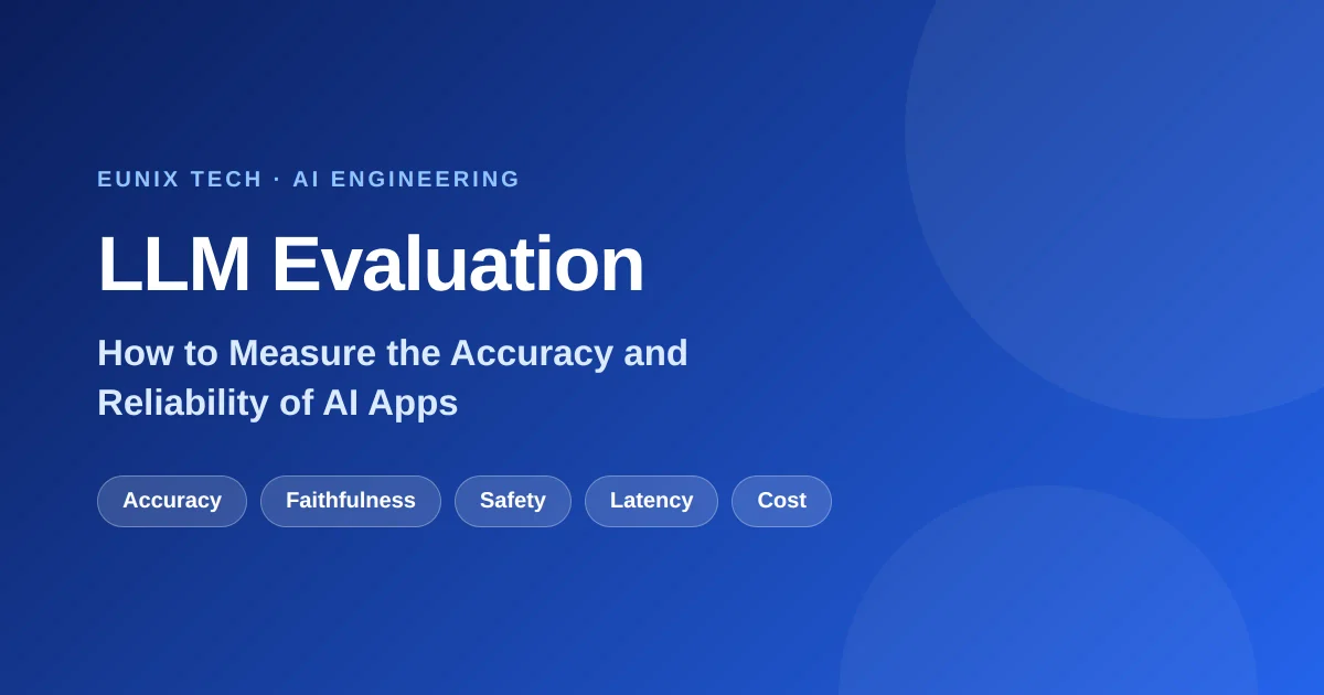 LLM evaluation measures accuracy, faithfulness, safety, latency and cost across an AI application, turning subjective impressions of quality into tracked numbers